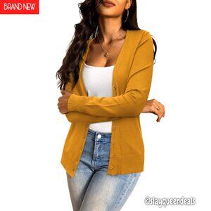 Soft Knit Button Down Cardigan, Slim Fit Long Sleeve Sweater for Women